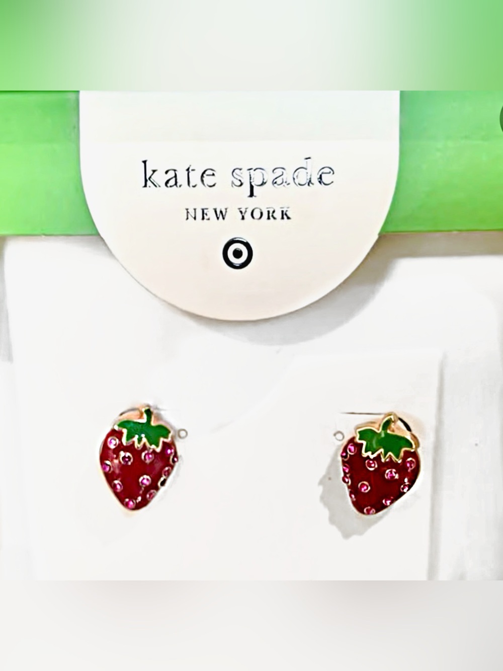 Kate Spade Strawberry Stud Earrings - Pink & Green Embedded Stones as Seeds 🍓